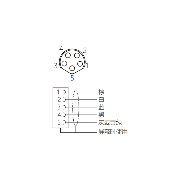 M8 5Pin、母頭直型、單端預鑄PVC非柔性電纜、帶屏蔽、灰色護套、63S707-XXX