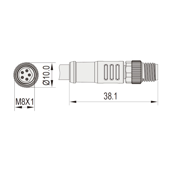 M8 5Pin、公頭直型、單端預鑄PVC非柔性電纜、灰色護套、63S727-XXX