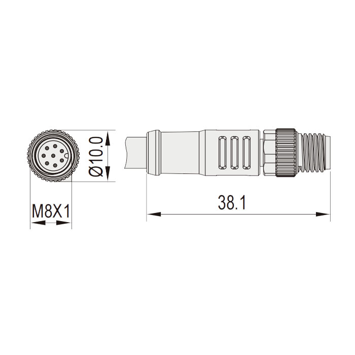 M8 8Pin、公頭直型、單端預鑄PUR柔性電纜、黑色護套、63S761-XXX