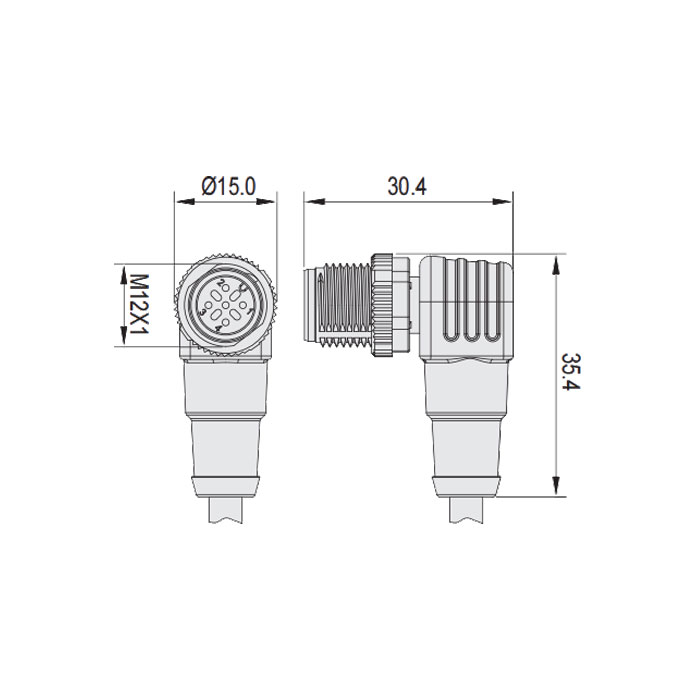 M12 5Pin 、公頭90°、引腳5黃綠、單端預鑄PUR柔性電纜、黑色護套、64S569-XXX