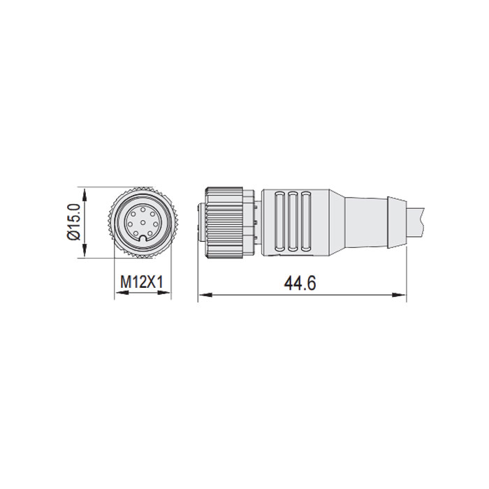 M12 8Pin、母頭直型、單端預(yù)鑄PVC非柔性電纜、灰色護套、64S325-XXX