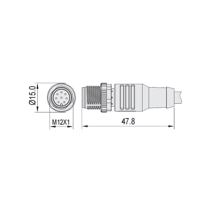 M12 8Pin、公頭直型、單端預鑄PVC非柔性電纜、灰色護套、64S365-XXX