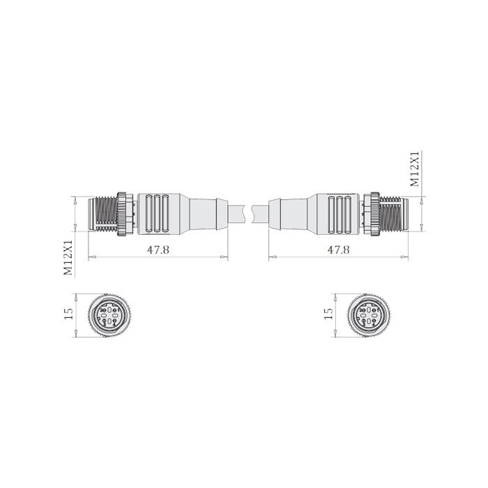 M12 4Pin D-coded、公頭直型轉(zhuǎn)公頭直型、雙端預(yù)鑄PUR柔性電纜、帶屏蔽、黑色護(hù)套、64DD25-XXX