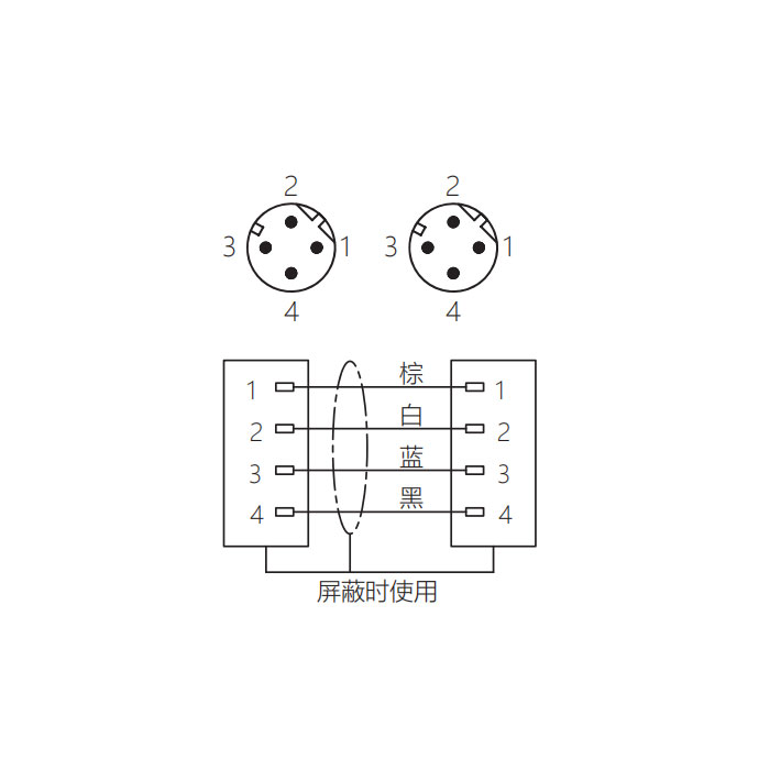 M12 4Pin D-coded、公頭直型轉(zhuǎn)公頭直型、雙端預(yù)鑄PUR柔性電纜、帶屏蔽、黑色護(hù)套、64DD25-XXX