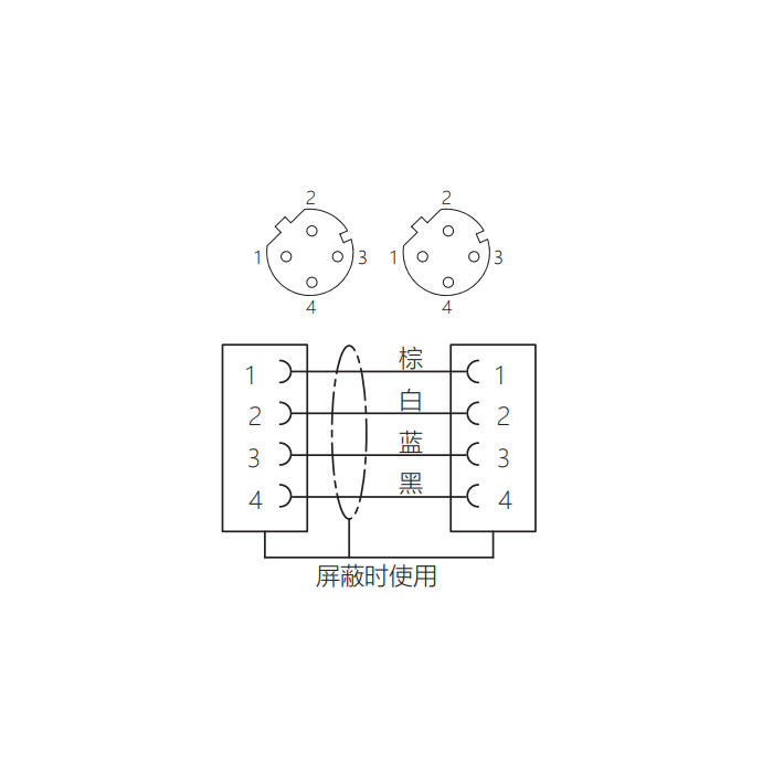 M12 4Pin D-coded、母頭直型轉母頭直型、雙端預鑄PUR柔性電纜、帶屏蔽、黑色護套、64DD65-XXX