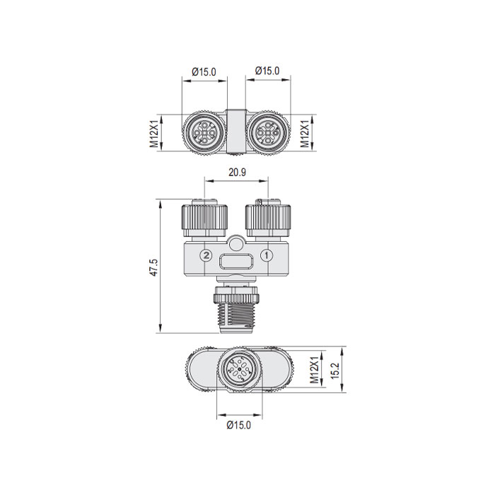 M12 4Pin公頭/2M12 3Pin母頭、Y型插接器、644491