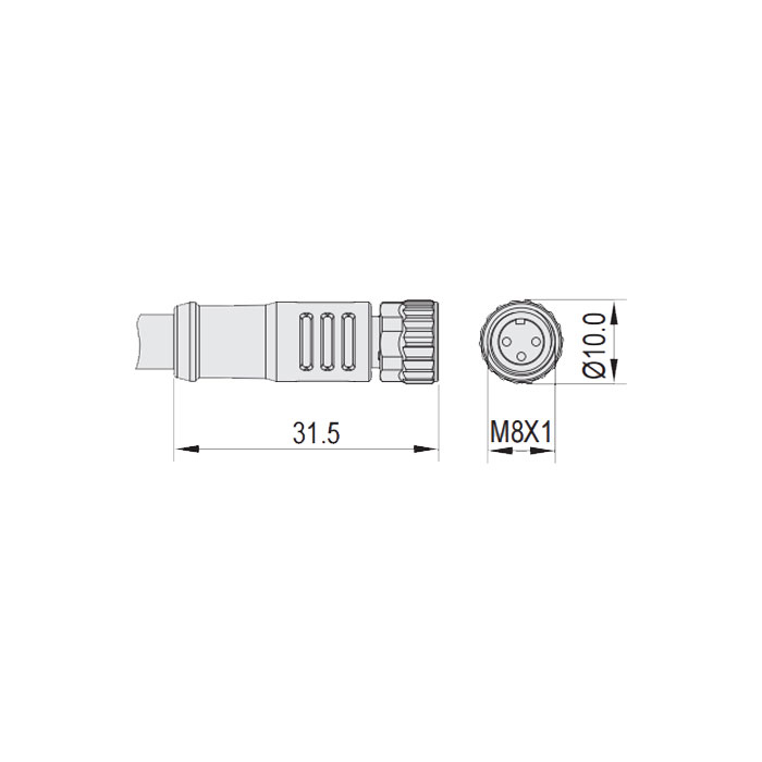 M8 3Pin、母頭直型、耐高溫120℃、單端預鑄PUR柔性電纜、黑色護套、63H001-XXX