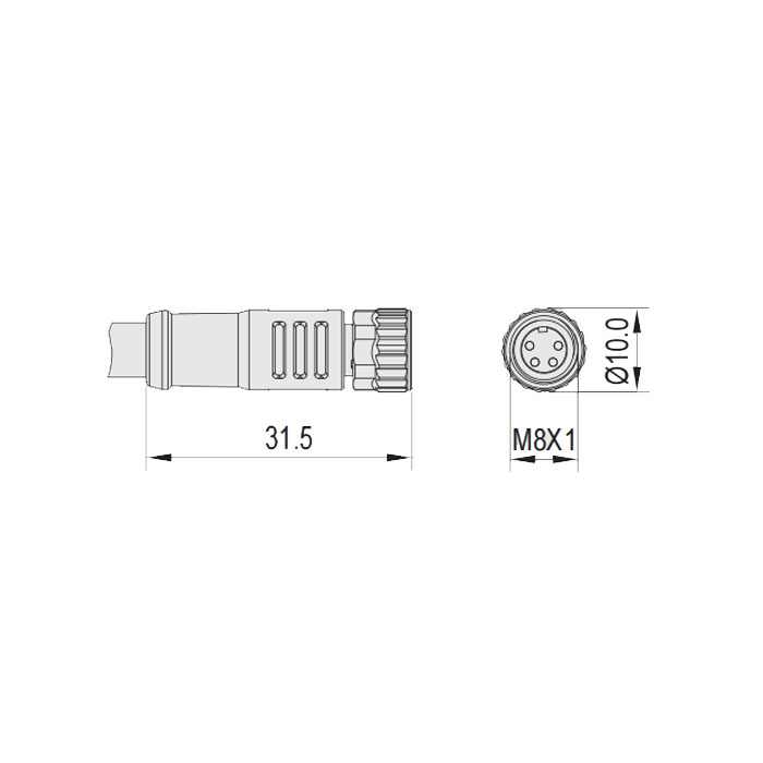 M8 4Pin、母頭直型、耐高溫120℃、單端預鑄PUR柔性電纜、黑色護套、63H041-XXX