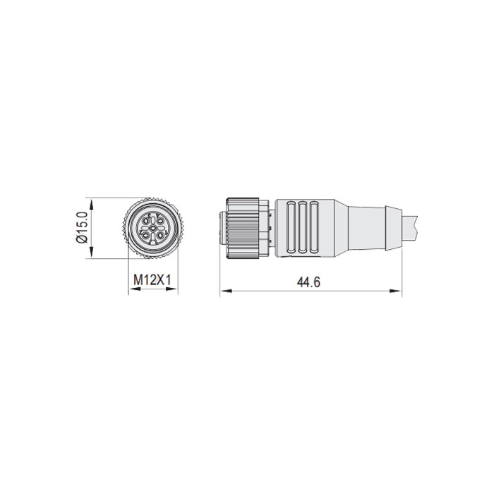 M12 3Pin、母頭直型、耐高溫120℃、單端預鑄PUR柔性電纜、黑色護套、64H001-XXX