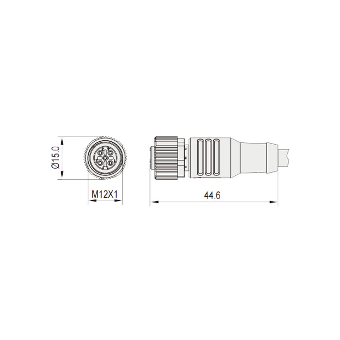 M12 4Pin、母頭直型、耐高溫120℃、單端預鑄PUR柔性電纜、黑色護套、64H041-XXX