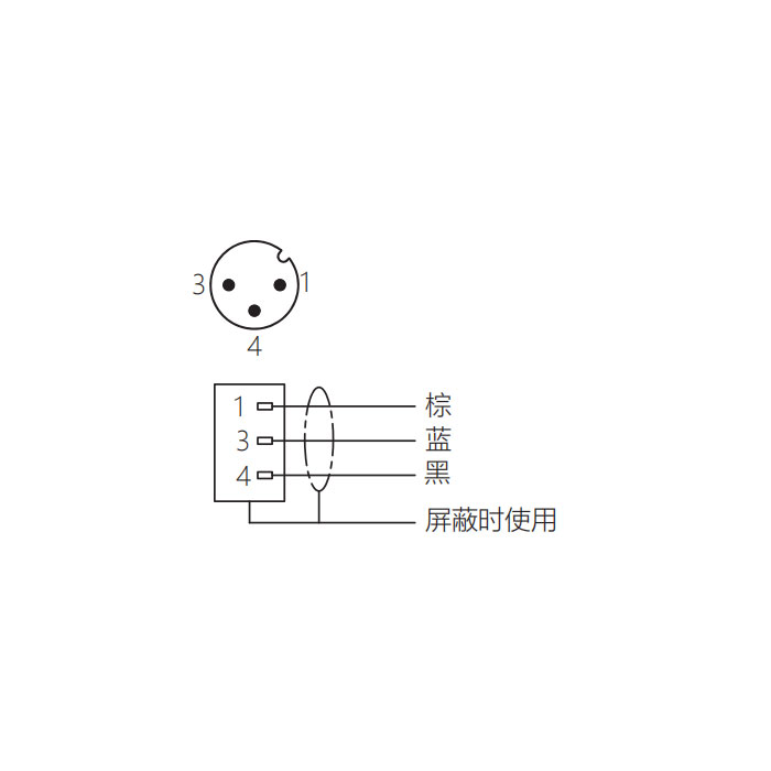 M12 3Pin、公頭直型、耐高溫120℃、單端預鑄PUR柔性電纜、黑色護套、64H101-XXX