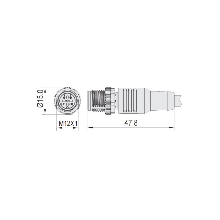 M12 3Pin、公頭直型、耐高溫120℃、單端預鑄PUR柔性電纜、黑色護套、64H101-XXX