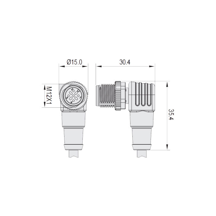 M12 3Pin、公頭90°、耐高溫120℃、單端預鑄PUR柔性電纜、黑色護套、64H121-XXX