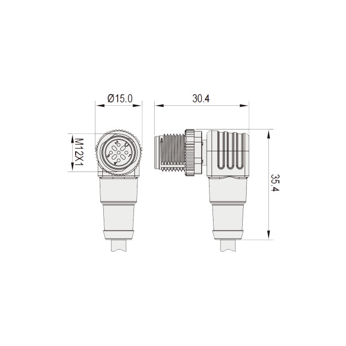 M12 4Pin、公頭90°、耐高溫120℃、單端預鑄PUR柔性電纜、黑色護套、64H161-XXX