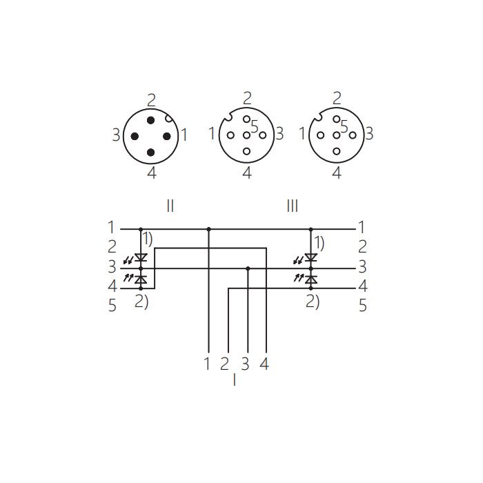 M12 4Pin公頭/2M12 3Pin母頭90°、帶LED燈、Y型預鑄PUR拖鏈電纜、黑色護套、64D441-XXX