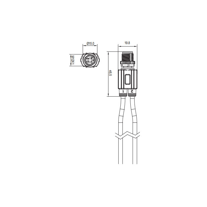 M12 4Pin公頭/2x自由端、Y型預鑄PVC非柔性電纜、灰色護套、64SY03-XXX