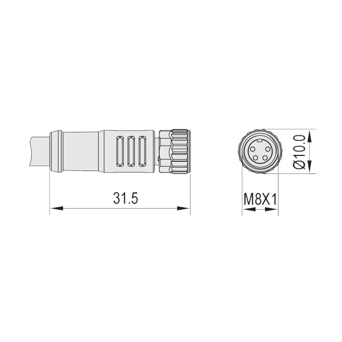 M8 4Pin、母頭直型、單端預鑄電纜、防焊渣PUR材質、橙色護套、63T041-XXX