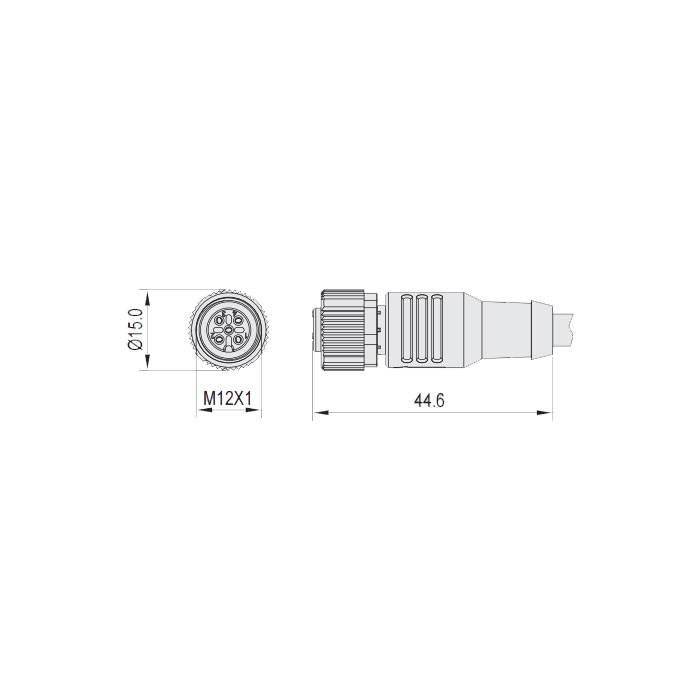 M12 5Pin、母頭直型、單端預鑄電纜、防焊渣PUR材質、黃色護套、64T091-XXX