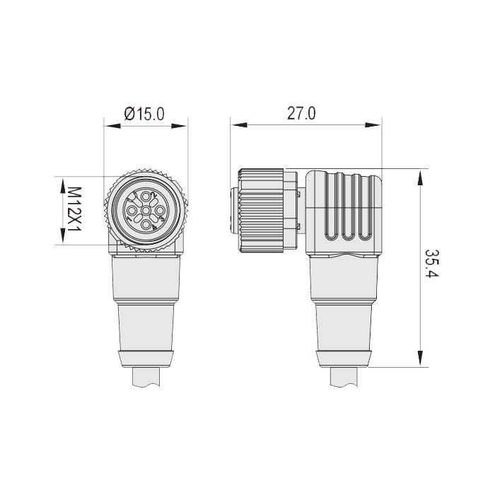 M12 3Pin、母頭90°、帶LED燈、單端預鑄電纜、防焊渣PUR材質、橙色護套、64T023-XXX