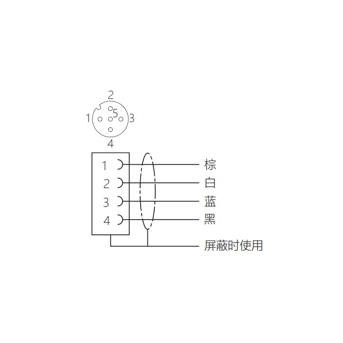 M12 4Pin、母頭直型、單端預鑄電纜、防焊渣PUR材質、黃色護套、64T041-XXX