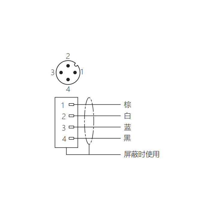 M12 4Pin、公頭90°、單端預鑄電纜、防焊渣PUR材質、黃色護套、64T521-XXX