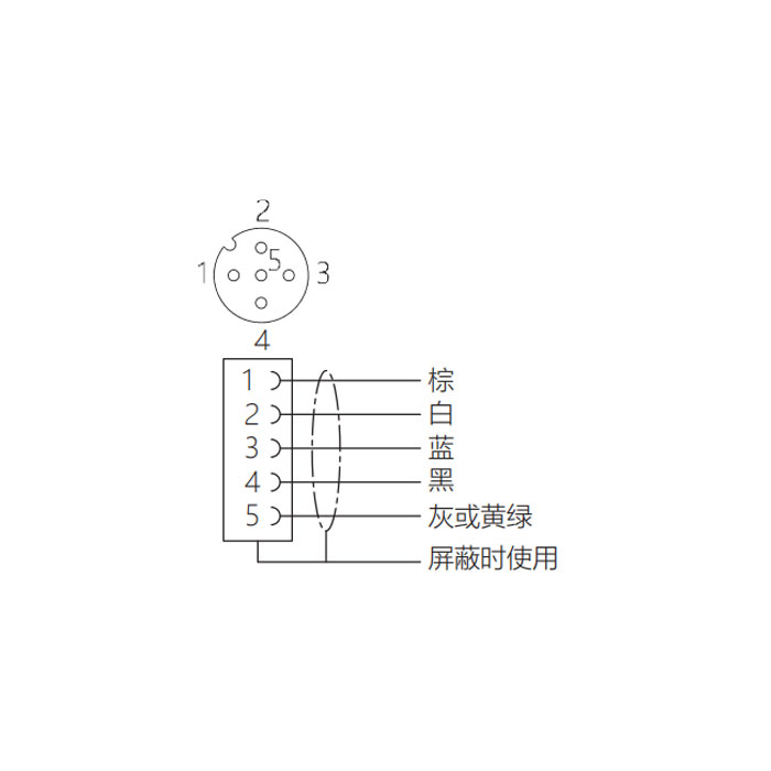 M12 5Pin、母頭直型、單端預鑄電纜、防焊渣PUR材質、黃色護套、64T091-XXX