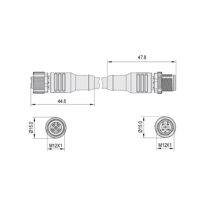 M12 4Pin、母頭直型轉公頭直型、雙端預鑄防焊渣PUR柔性電纜、橙色護套、64T103-XXX