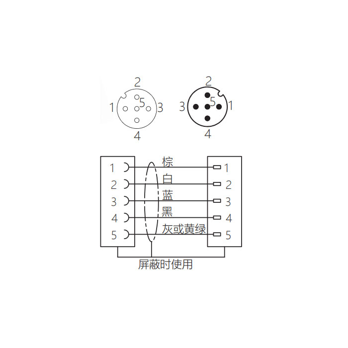 M12 5Pin、母頭90°轉公頭直型、雙端預鑄PUR柔性電纜、橙色護套、64T553-XXX