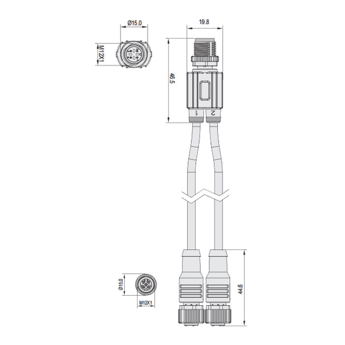 M12 4Pin公頭/2M12 3Pin母頭、Y型預鑄防焊渣PUR柔性電纜、橙色護套、64T163-XXX