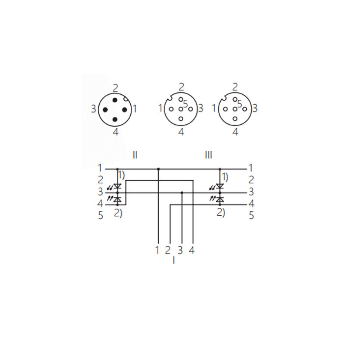 M12 4Pin公頭/2M12 3Pin母頭90°、帶LED燈、Y型預鑄防焊渣PUR柔性電纜、黃色護套、64T181-XXX