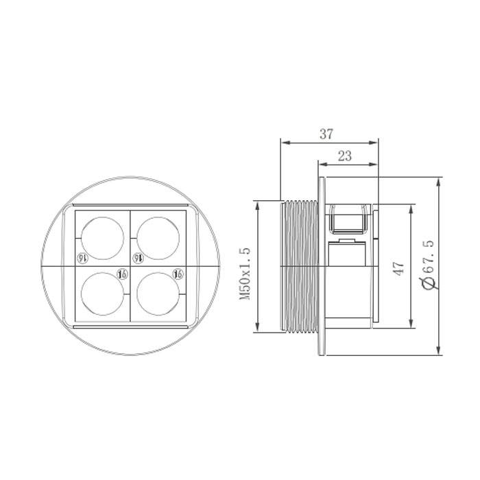 KBL電纜引入系統、螺紋規格M50x1.5、螺紋長度14 mm、KBL-QVT50/4、   047502