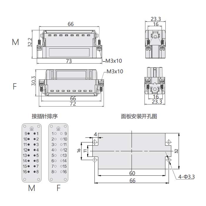 公芯件、彈片壓接、適配H16A外殼、HAS-016-M、09200162633