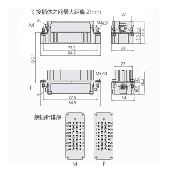 公芯件、冷壓接、適配H16B外殼、HEE-032-M、09320323001