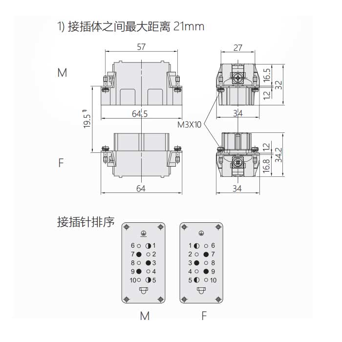 公芯件、螺釘壓接、適配H10B外殼、HVE-003+2-M、09340032601