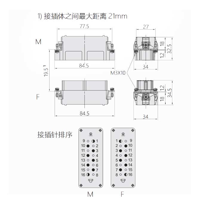 母芯件、螺釘壓接、適配H16B外殼、HVE-006+2-F、09340062701