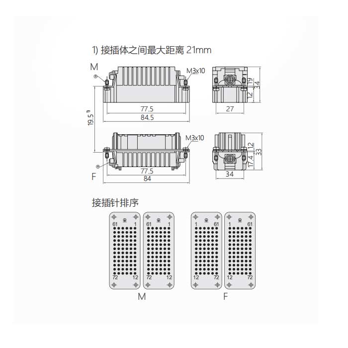 公芯件、冷壓接、適配H32B外殼、HDD-072-M(1-72)/HDD-072-MD(73-144)、09160723001/09160723011