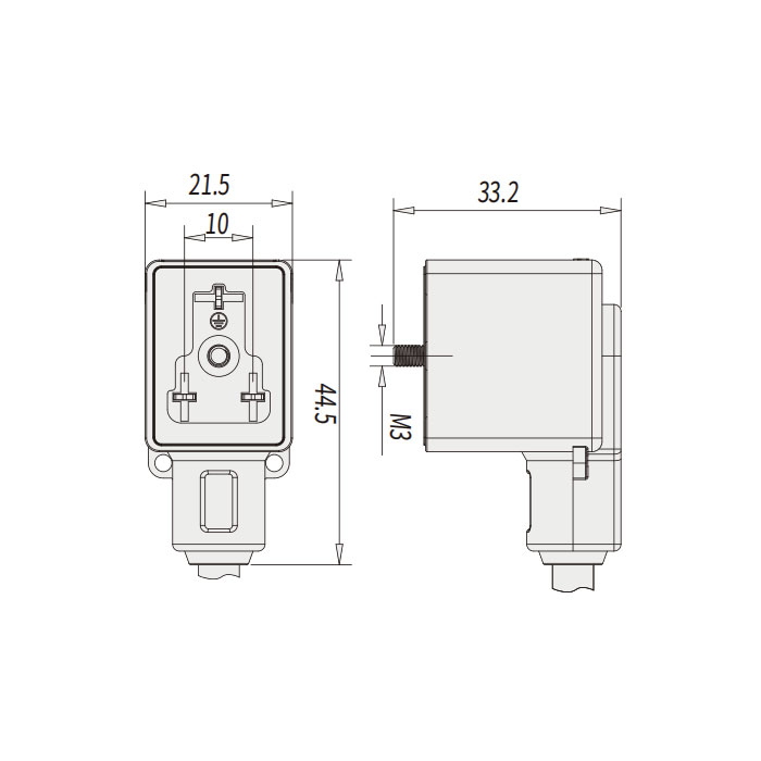 閥門插頭類型B、DIN、10mm、3Pin、單端預鑄PUR柔性電纜、黑色護套、6VB021-XXX