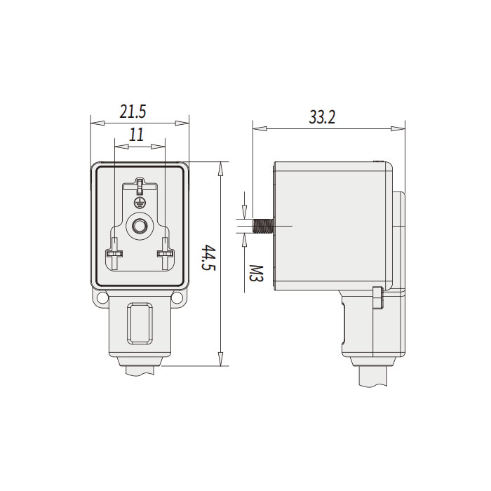 閥門插頭類型B、工業(yè)、11mm、3Pin、單端預(yù)鑄PVC非柔性電纜、灰色護(hù)套、6VB103-XXX