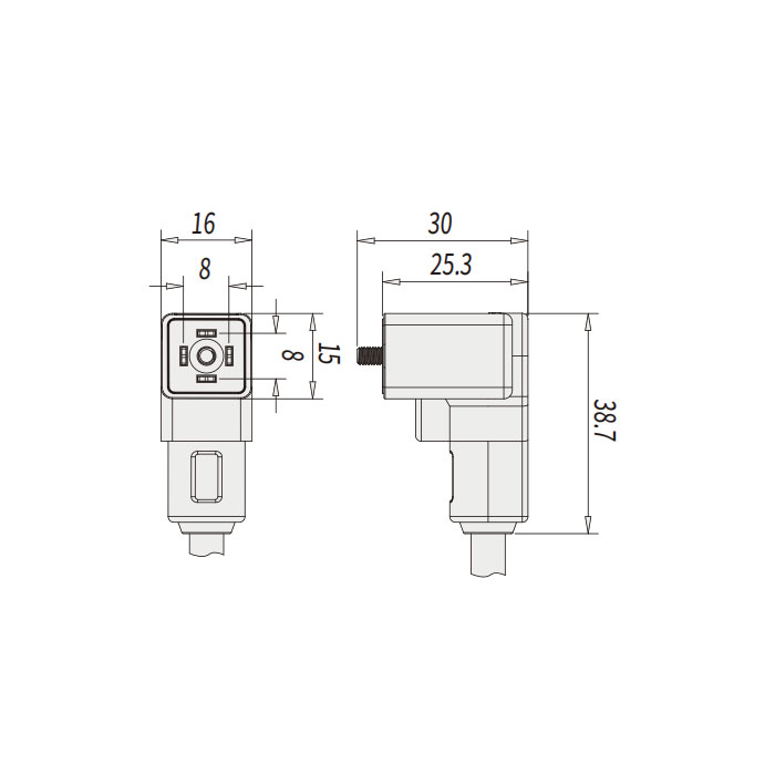 閥門插頭類型C、DIN、8mm、4Pin、單端預鑄PVC非柔性電纜、灰色護套、6VC003-XXX