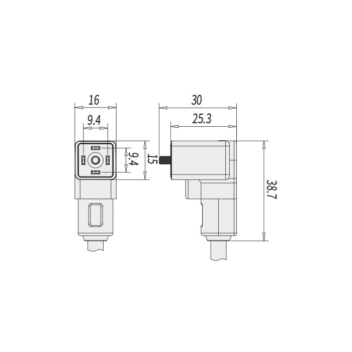 閥門插頭類型C、工業(yè)、9.4 mm、4Pin、單端預(yù)鑄PUR柔性電纜、黑色護套、6VC041-XXX