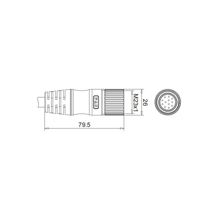 M23 12Pin、母頭直型、單端預鑄PUR柔性電纜、黑色護套、68BB01-XXX 