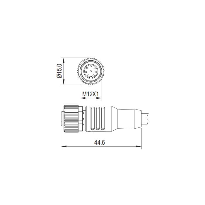 M12 8Pin、母頭直型、單端預鑄PVC非柔性電纜、灰色護套、64S423-XXX