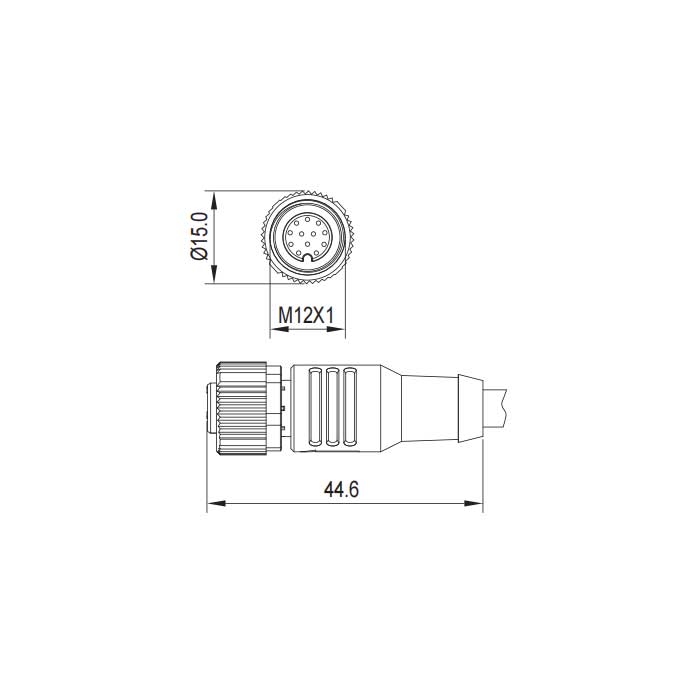 M12 12Pin、母頭直型、單端預鑄PVC非柔性電纜、灰色護套、64S473-XXX