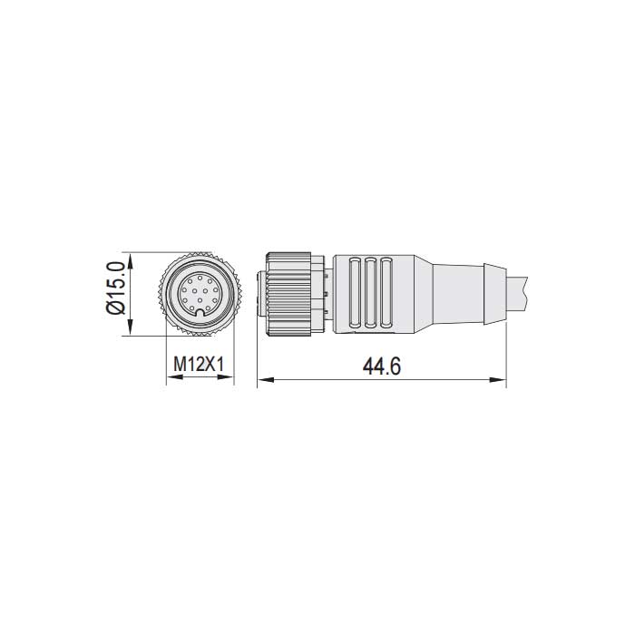 M12 12Pin、母頭直型、單端預鑄PUR柔性電纜、帶屏蔽、黑色護套、64S383-XXX