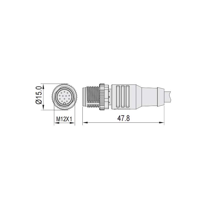 M12 12Pin、公頭直型、單端預鑄PUR柔性電纜、帶屏蔽、黑色護套、64S403-XXX