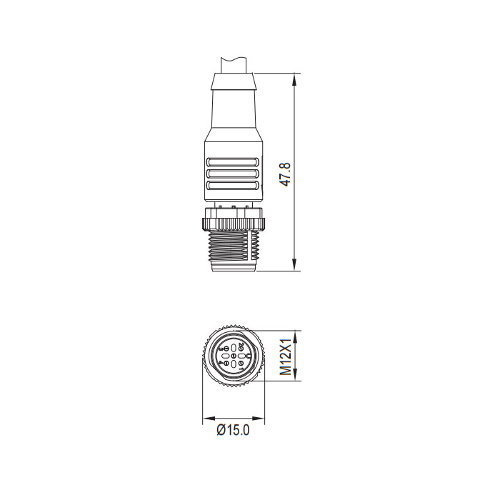 M12 5Pin、公頭直型、單端預鑄PUR柔性電纜、帶屏蔽、黑色護套、64S125-XXX