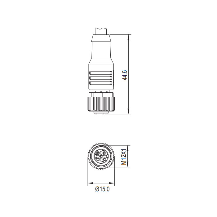 M12 4Pin、母頭直型、帶LED燈、單端預鑄PVC非柔性電纜、灰色護套、64S163-XXX