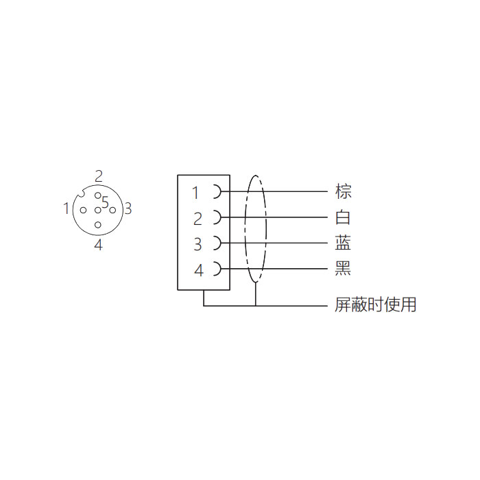 M12 4Pin、母頭90°、單端預鑄PVC非柔性電纜、灰色護套、64S203-XXX