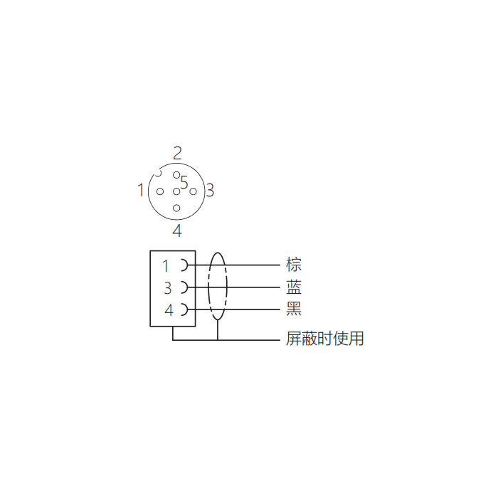 M12 3Pin、母頭直型、單端預鑄PUR柔性電纜、帶屏蔽、黑色護套、64S025-XXX