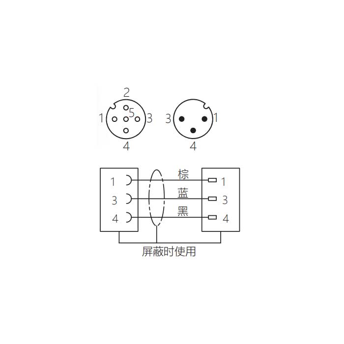 M12 3Pin、母頭90°轉公頭直型、雙端預鑄PUR柔性電纜、黑色護套、64D141-XXX